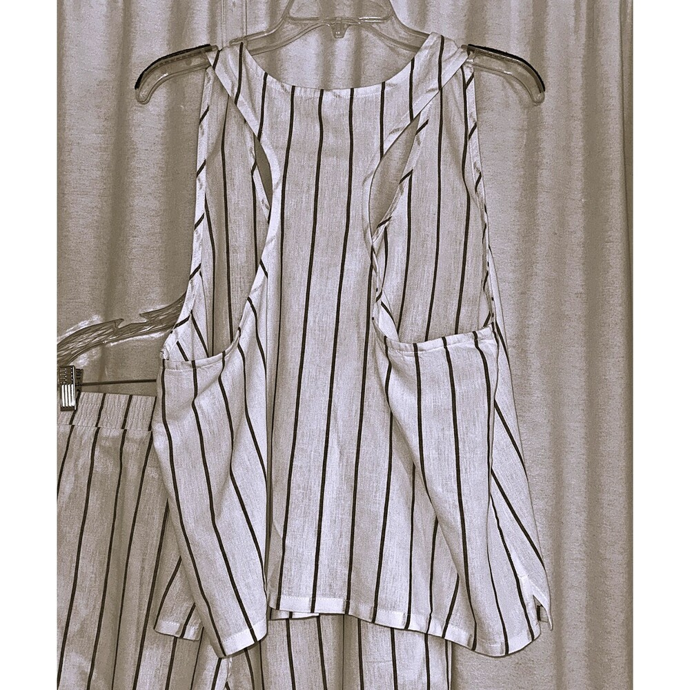 Linen Blend NWOT 2 piece White & Tan flowy pants & sleeveless top XL - Picture 3 of 9
